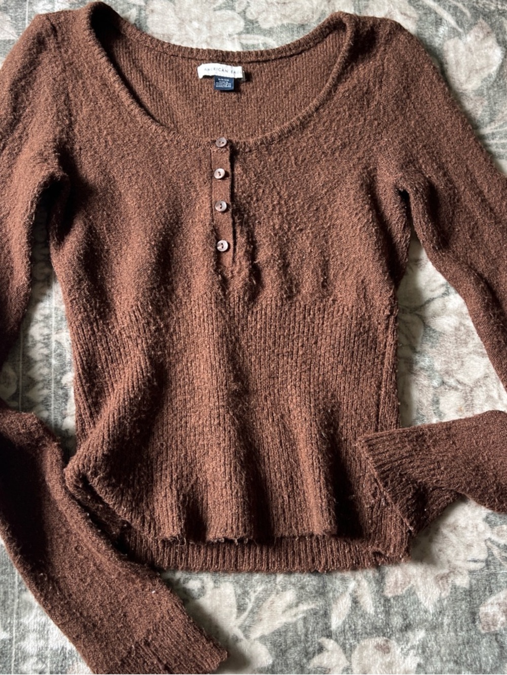 American Eagle Outfitters Brown Textured Henley Cardigan
